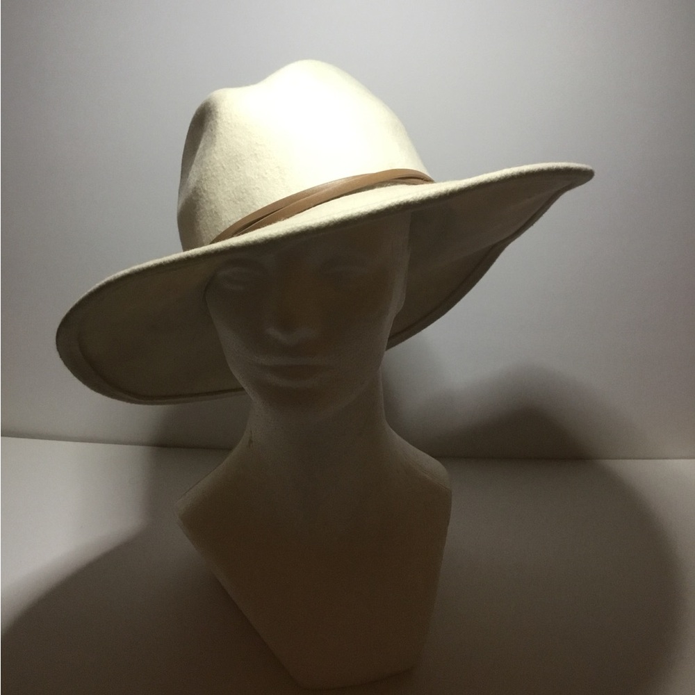 Anthropologie Cream Wide-Brim Fedora with Tan Band